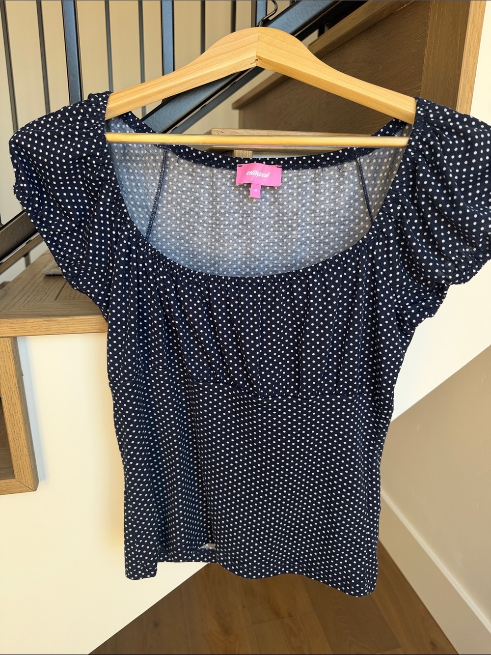 Edikted Navy Polka Dot Scoop Neck Blouse